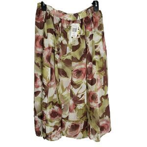 Krazy Kat Women's Skirt Small Midi Rose Print Pleated A Line Multicolor Elastic